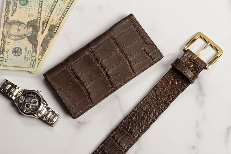 Brown Alligator Checkbook Cover - Bullhide Belts