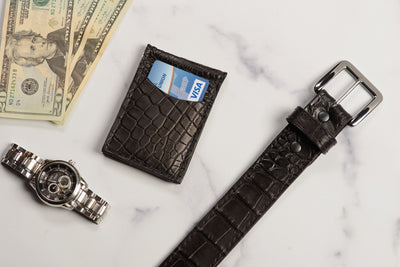 Black Alligator Bifold Slim Profile Wallet With Money Clip - Bullhide Belts