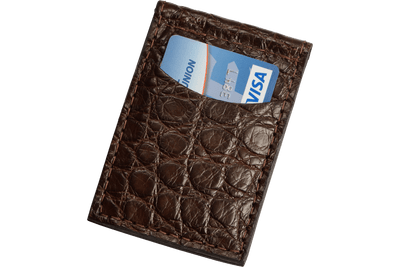 Brown Alligator Bifold Slim Profile Wallet With Money Clip - Bullhide Belts