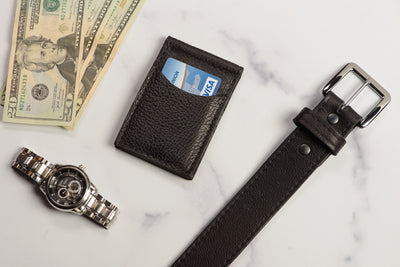 Black Bison Bifold Slim Profile Wallet With Money Clip - Bullhide Belts