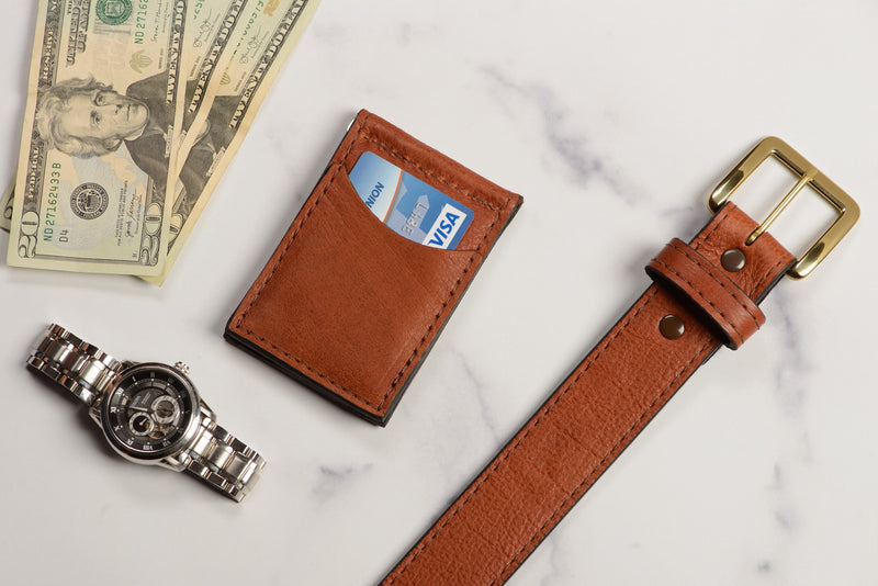 Brown Bison Bifold Slim Profile Wallet With Money Clip - Bullhide Belts