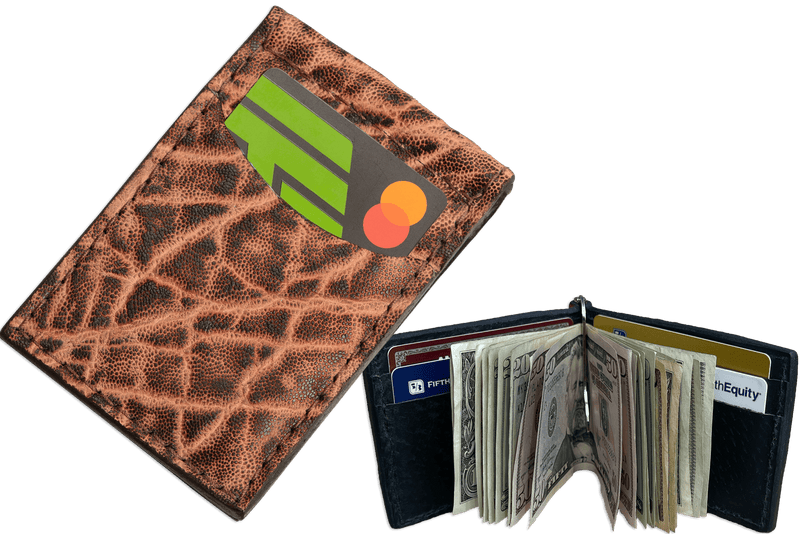 Rustic Brown Elephant Bifold Slim Profile Wallet With Money Clip - Bullhide Belts