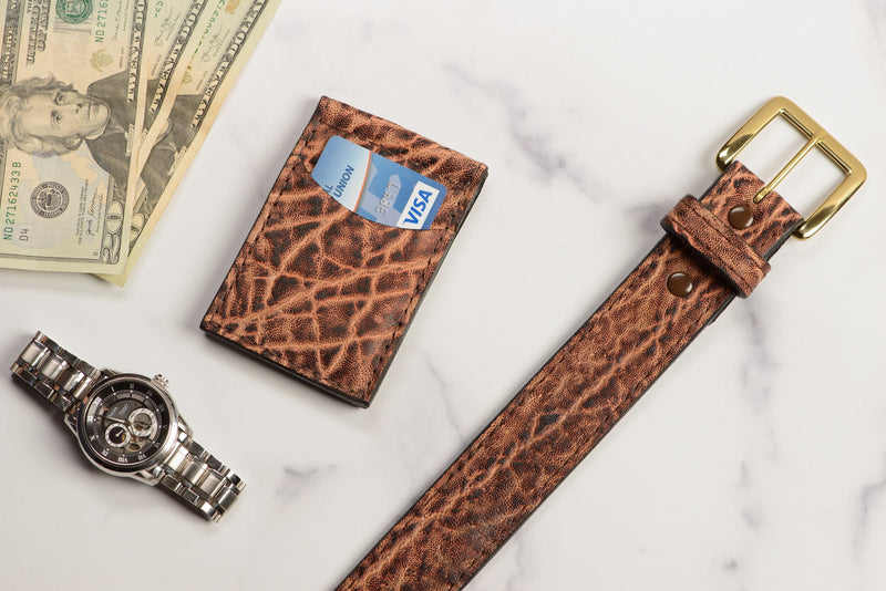 Rustic Brown Elephant Bifold Slim Profile Wallet With Money Clip - Bullhide Belts