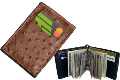 Brown Ostrich Bifold Slim Profile Wallet With Money Clip - Bullhide Belts
