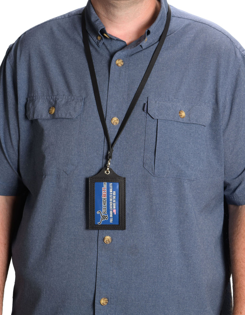 Black Leather Lanyard – Perfect for ID, Security Access, and Cruise Sea Passes - BullhideBelts.com