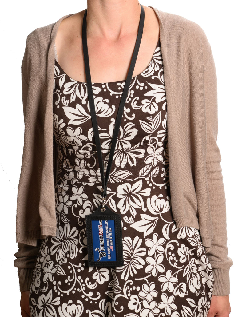 Black Leather Lanyard – Perfect for ID, Security Access, and Cruise Sea Passes - BullhideBelts.com