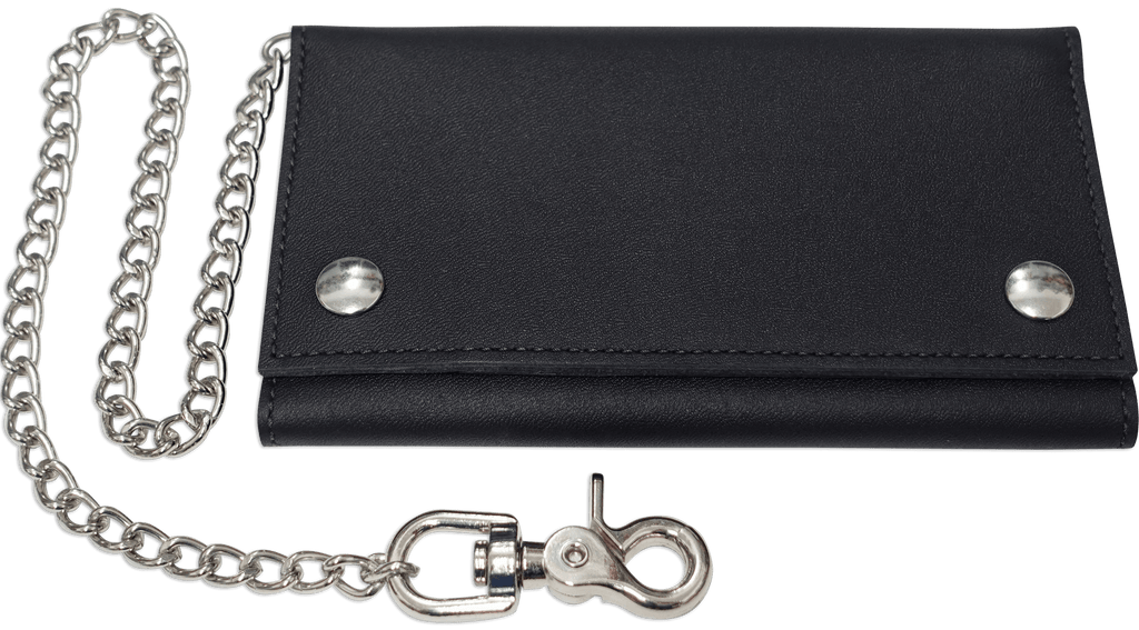 Black Premium Leather Biker Chain Wallet With ID Window