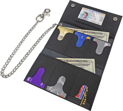 Black Premium Leather Biker Chain Wallet With ID Window (Large 7.38" x 4.25")