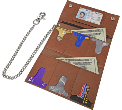 Taos Brown Premium Leather Biker Chain Wallet With ID Window (Large 7.38" x 4.25")