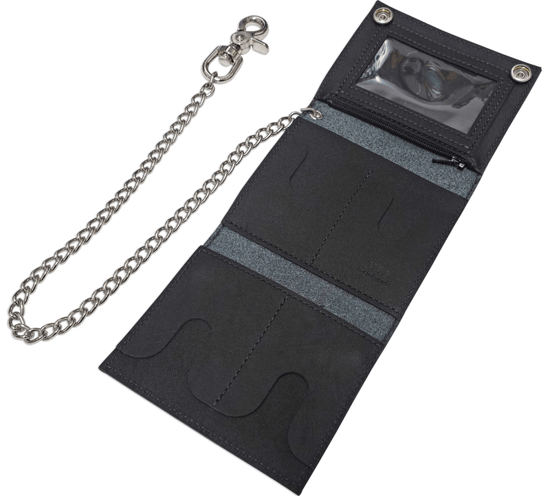 Black Premium Leather Biker Chain Wallet With ID Window (Medium 5" x 4.25")