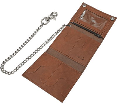 Taos Brown Premium Leather Biker Chain Wallet With ID Window (Medium 5" x 4.25")
