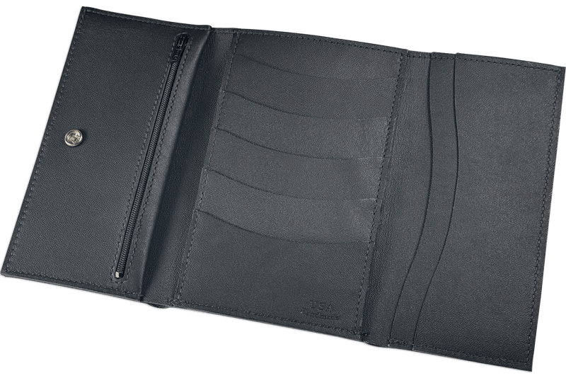 Black MEGA Trifold Leather Wallet With Zipper Compartment (Large Capacity 7" x 4-5/8")