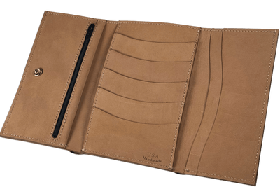 Tan Buffed Taos MEGA Trifold Leather Wallet With Zipper Compartment (Large Capacity 7" x 4-5/8")