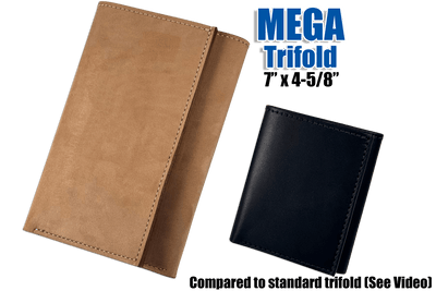Tan Buffed Taos MEGA Trifold Leather Wallet With Zipper Compartment (Large Capacity 7" x 4-5/8")