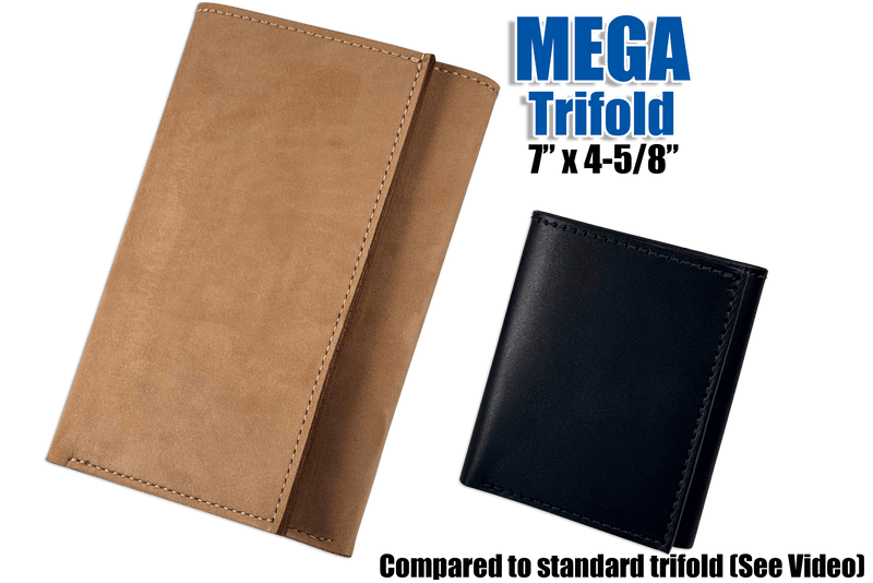 Tan Buffed Taos MEGA Trifold Leather Wallet With Zipper Compartment (Large Capacity 7" x 4-5/8")