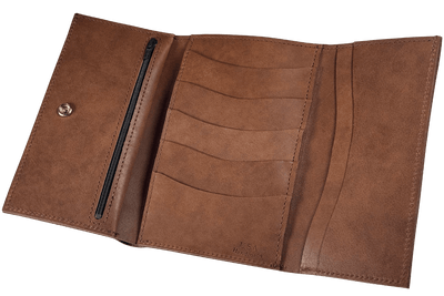 Taos Brown MEGA Trifold Leather Wallet With Zipper Compartment (Large Capacity 7" x 4-5/8")