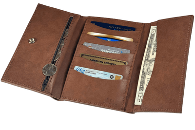 Taos Brown MEGA Trifold Leather Wallet With Zipper Compartment (Large Capacity 7" x 4-5/8")