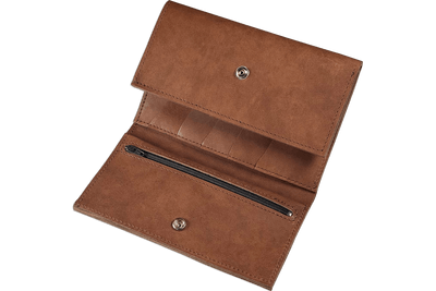 Taos Brown MEGA Trifold Leather Wallet With Zipper Compartment (Large Capacity 7" x 4-5/8")