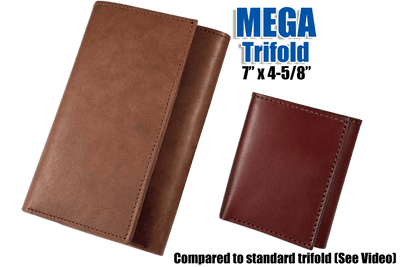 Taos Brown MEGA Trifold Leather Wallet With Zipper Compartment (Large Capacity 7" x 4-5/8")