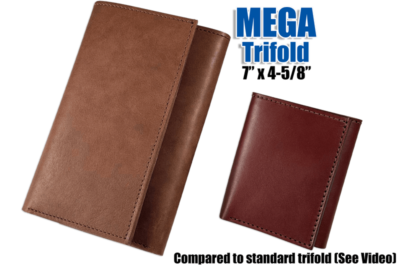 Taos Brown MEGA Trifold Leather Wallet With Zipper Compartment (Large Capacity 7" x 4-5/8")