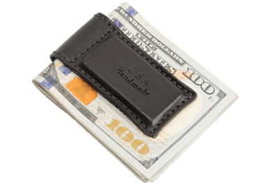 Black Premium Leather Men's Magnetic Money Clip (Holds 30 Folded Bills) - BullhideBelts.com