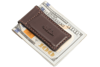 Brown Premium Leather Men's Magnetic Money Clip (Holds 30 Folded Bills) - BullhideBelts.com