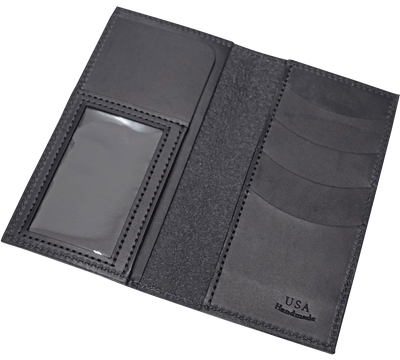 Black Premium Leather Long Bifold Wallet With ID Window (AKA Checkbook Wallet)