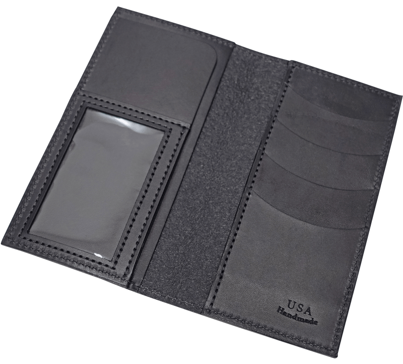 Black Premium Leather Long Bifold Wallet With ID Window (AKA Checkbook Wallet)