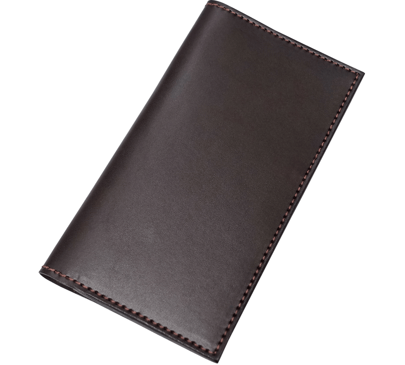Brown Premium Leather Long Bifold Wallet With ID Window (AKA Checkbook Wallet)