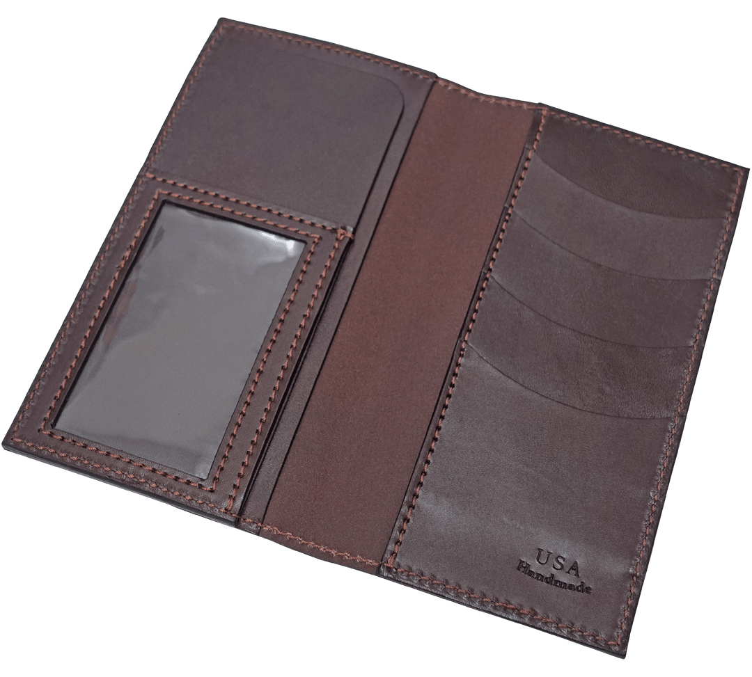 Brown Premium Leather Long Bifold Wallet With ID Window (AKA