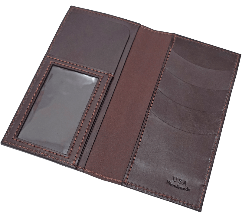 Brown Premium Leather Long Bifold Wallet With ID Window (AKA Checkbook Wallet)