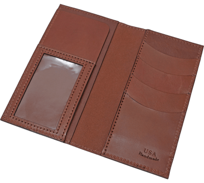 Medium Brown Premium Leather Long Bifold Wallet With ID Window (AKA Checkbook Wallet)