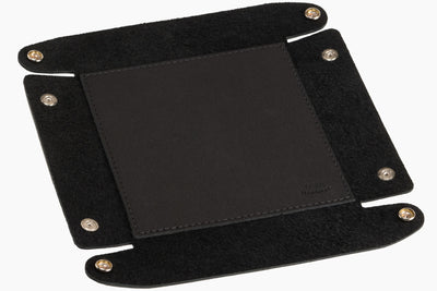 Black Leather Travel Valet Storage Tray Folds Flat - BullhideBelts.com