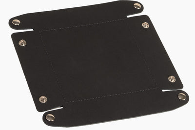 Black Leather Travel Valet Storage Tray Folds Flat - BullhideBelts.com