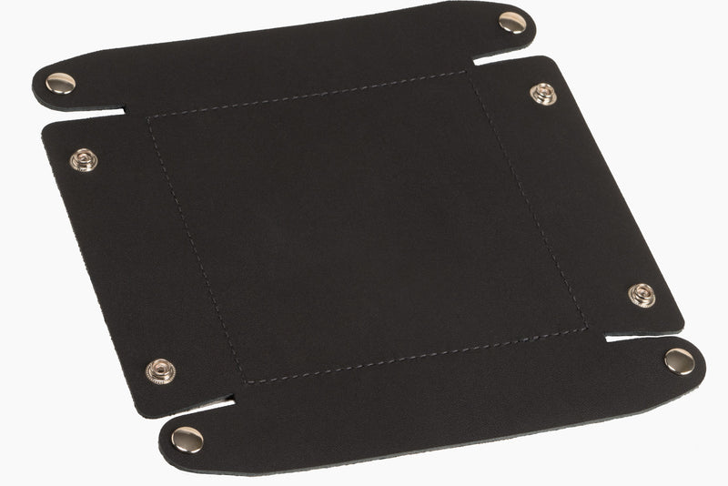Black Leather Travel Valet Storage Tray Folds Flat - BullhideBelts.com