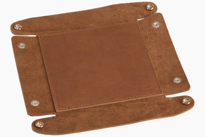 Taos Brown Leather Travel Valet Storage Tray Folds Flat - BullhideBelts.com