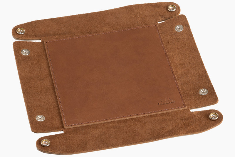Taos Brown Leather Travel Valet Storage Tray Folds Flat - BullhideBelts.com