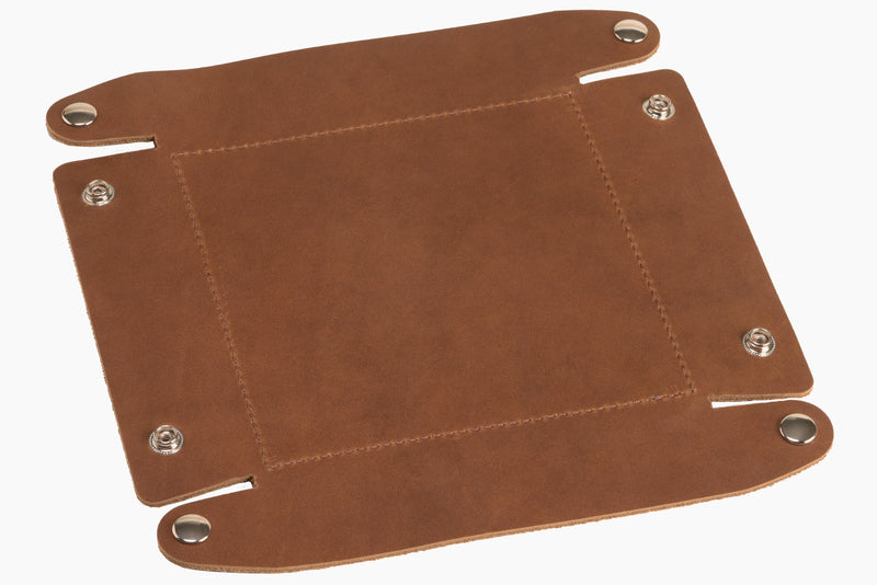 Taos Brown Leather Travel Valet Storage Tray Folds Flat - BullhideBelts.com