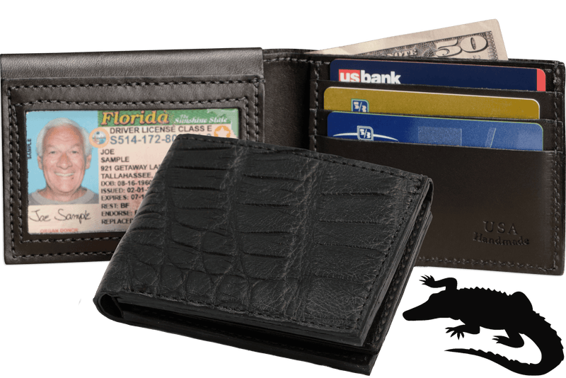 Black Alligator Luxury Designer Exotic Bifold Wallet With Flip Up ID Window **SHIPS APRIL 8th** - BullhideBelts.com