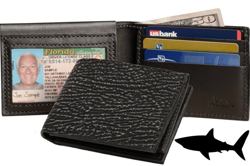 Black Suede Shark Luxury Designer Exotic Bifold Wallet With Flip Up ID Window **SHIPS APRIL 8th** - BullhideBelts.com