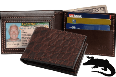 Brown Alligator Luxury Designer Exotic Bifold Wallet With Flip Up ID Window **SHIPS APRIL 8th** - BullhideBelts.com