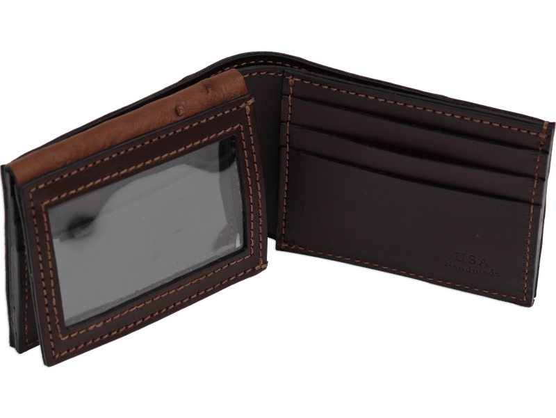 Brown Ostrich Full Quill Luxury Designer Exotic Bifold Wallet With Flip Up ID Window **SHIPS APRIL 8th** - BullhideBelts.com