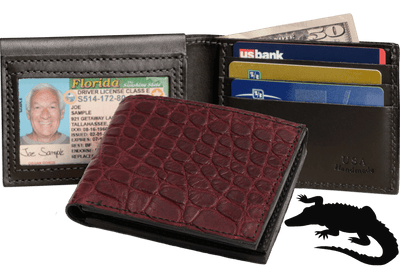 Burgundy Alligator Luxury Designer Exotic Bifold Wallet With Flip Up ID Window **SHIPS APRIL 8th** - BullhideBelts.com