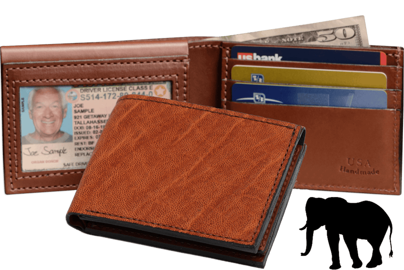 Caramel Brown Elephant Luxury Designer Exotic Bifold Wallet With Flip Up ID Window **SHIPS APRIL 8th** - BullhideBelts.com