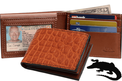 Cognac Alligator Luxury Designer Exotic Bifold Wallet With Flip Up ID Window **SHIPS APRIL 8th** - BullhideBelts.com