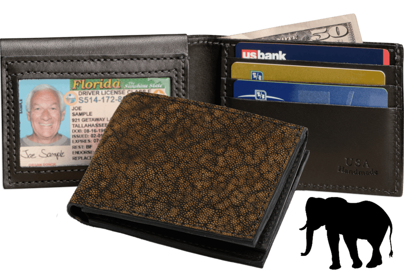 Tree Bark Elephant Luxury Designer Exotic Bifold Wallet With Flip Up ID Window **SHIPS APRIL 8th** - BullhideBelts.com