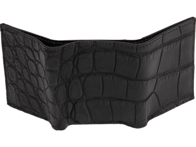 Black Alligator Luxury Designer Exotic Trifold Wallet With ID Window - BullhideBelts.com