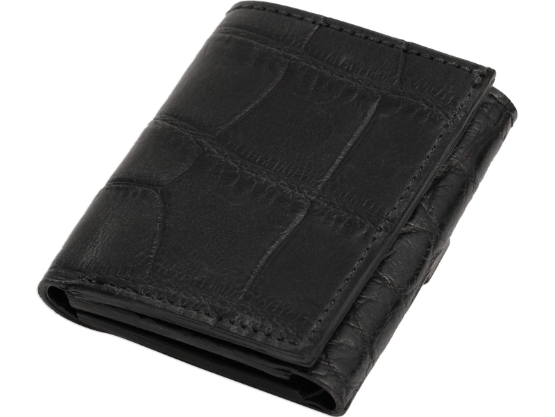 Black Alligator Luxury Designer Exotic Trifold Wallet With ID Window - BullhideBelts.com