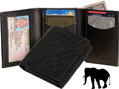 Black Elephant Luxury Designer Exotic Trifold Wallet With ID Window - BullhideBelts.com