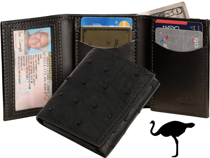 Marshal Genuine Leather Ostrich Trifold Money/Photo Wallet – Kids Size (3"x2.5")